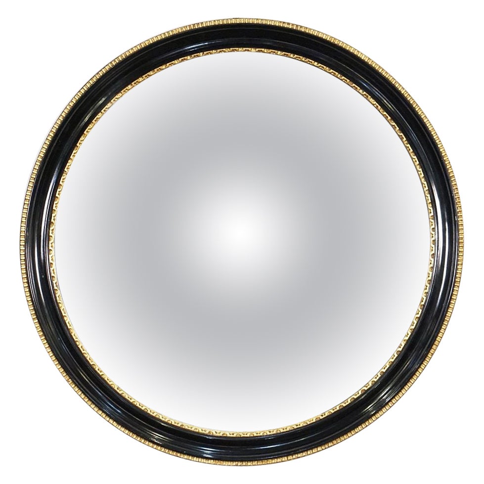 English Round Ebony Black and Gold Framed Convex Mirror (Diameter 18 1/2) For Sale