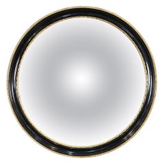 English Round Ebony Black and Gold Framed Convex Mirror (Diameter 18 1/2)