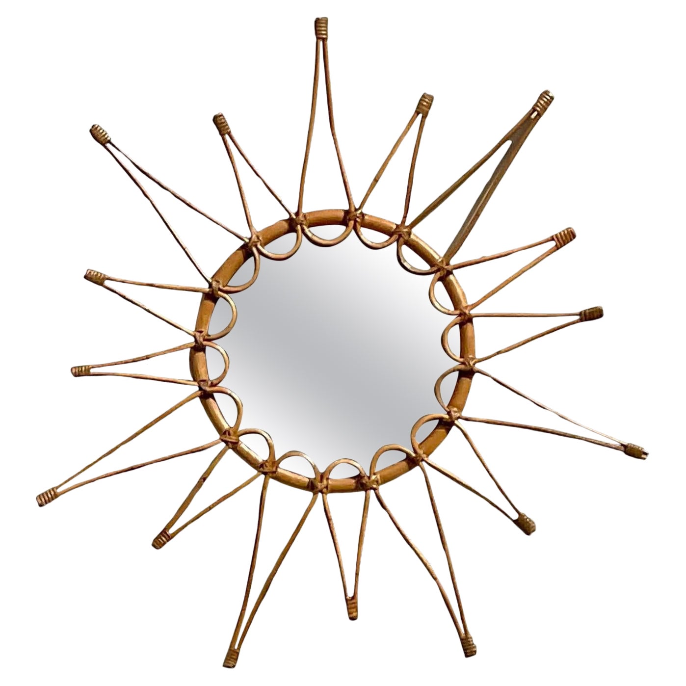 Vintage Coastal Rattan Starburst Mirror For Sale at 1stDibs