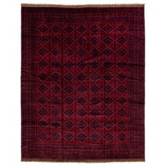 Tapis vintage en laine rouge de Bokhara fait à la main avec motif Allover