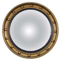 English Round Gilt Framed Convex Mirror in the Regency Style (Diameter 18 3/4)