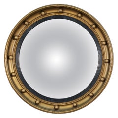 Antique English Round Gilt Framed Convex Mirror in the Regency Style (Diameter 18 3/4)