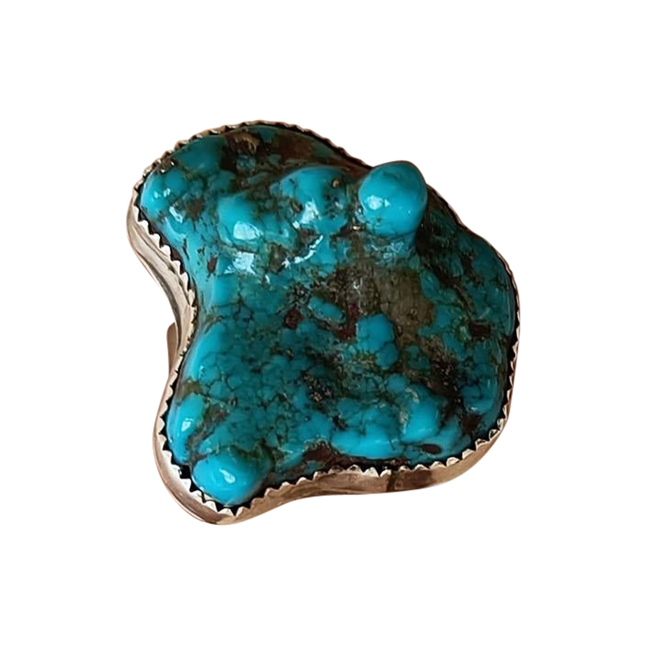 Chunky Navajo South West Native American Silver Turquoise Nugget ring vintage  en vente