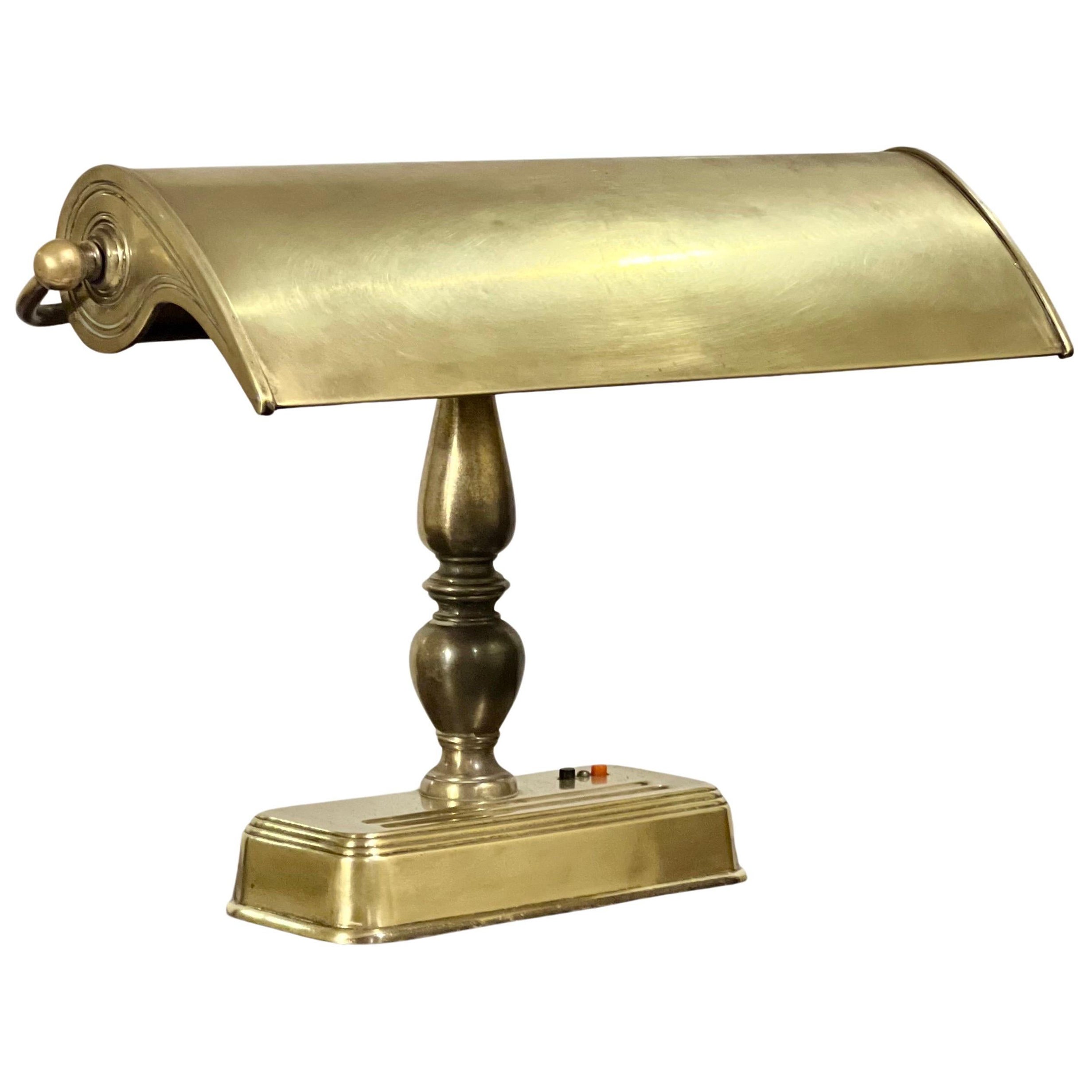 Mid 20th Century Large Brass Banker's Desk Lamp For Sale