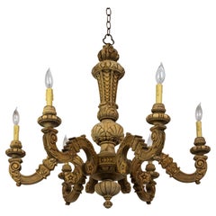 Early 20th Cent. Carved Wood 6-Light Chandelier