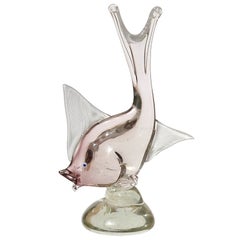 Dino Martens Murano Sommerso Champagne Purple Italian Art Glass Fish Sculpture
