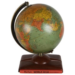 1950s Replogle Mid-Century Modern Illuminated 10" Glass Globe with Atlas 