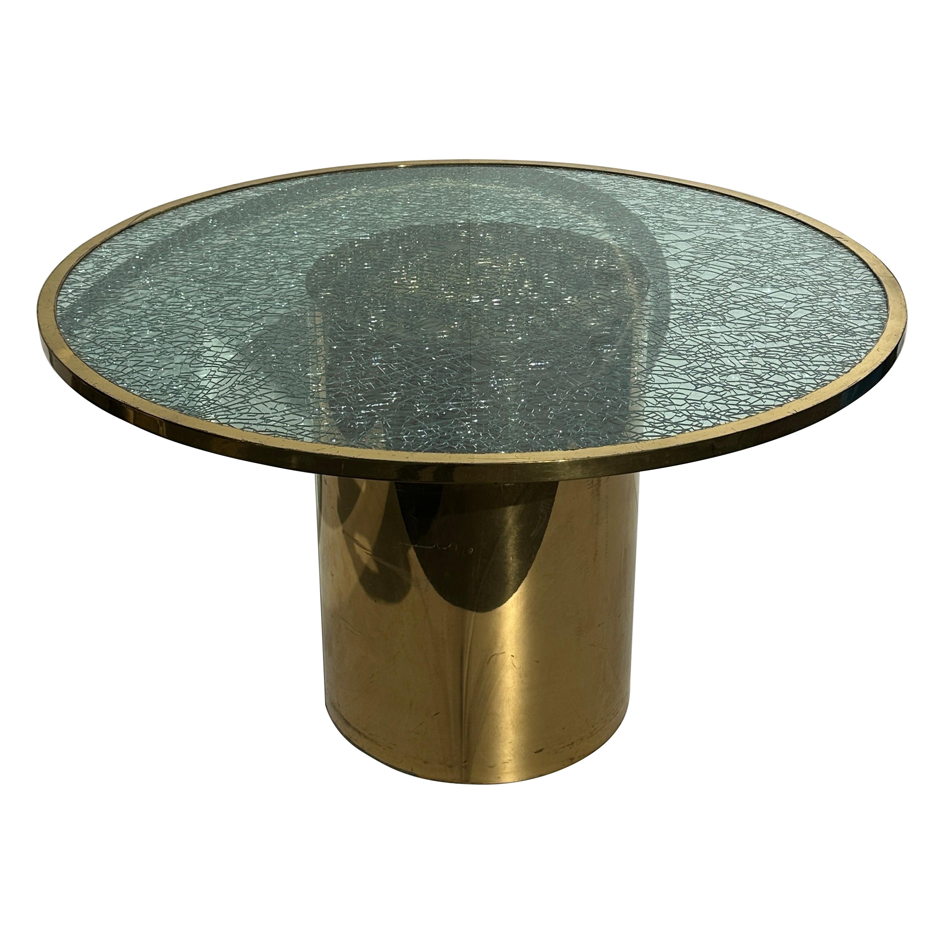 Crackled Glass and Brass Dining Occasional Table For Sale