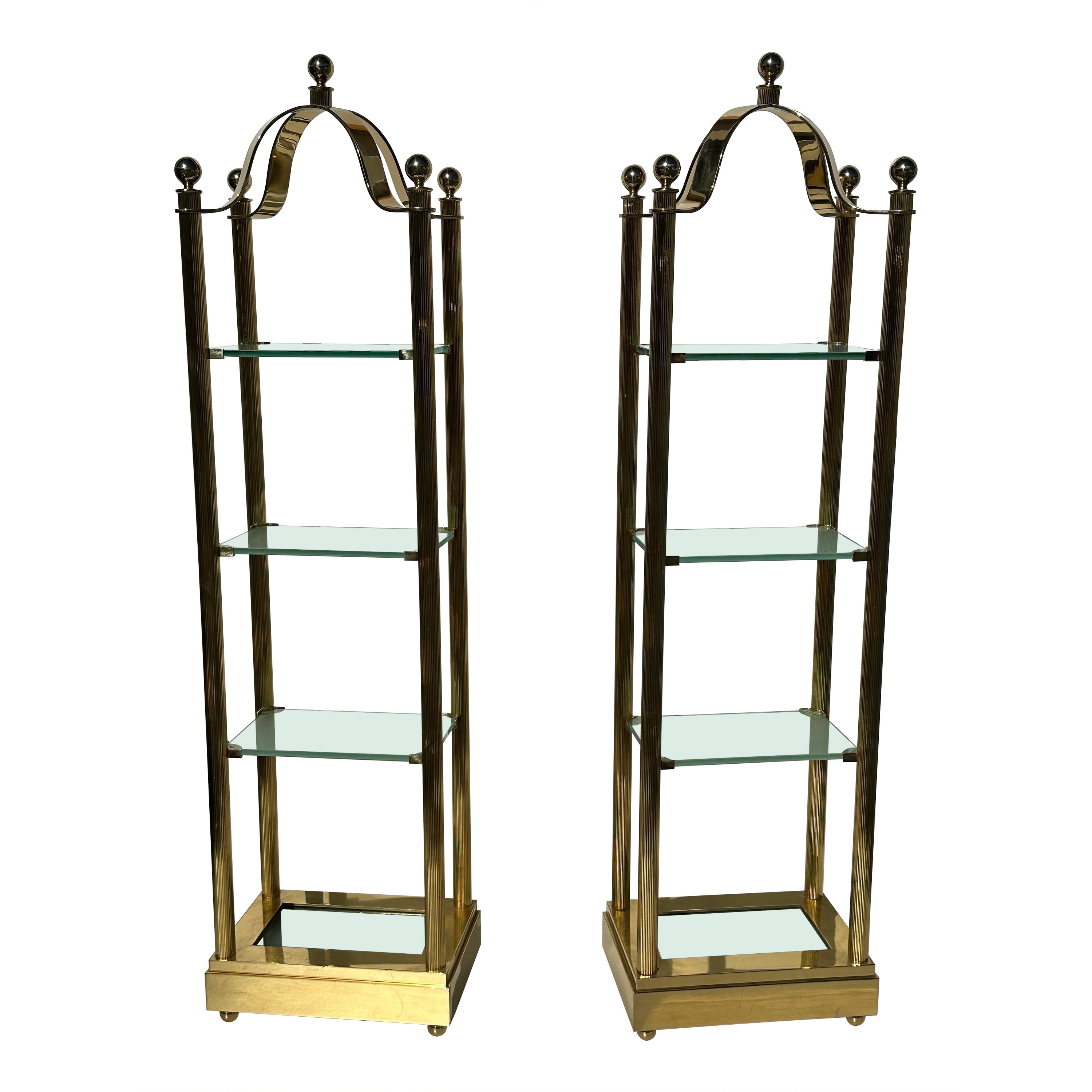 Pair of Brass and Frosted Glass Etageres 