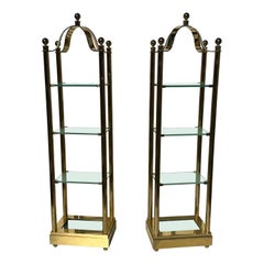 Vintage Pair of Brass and Frosted Glass Etageres 