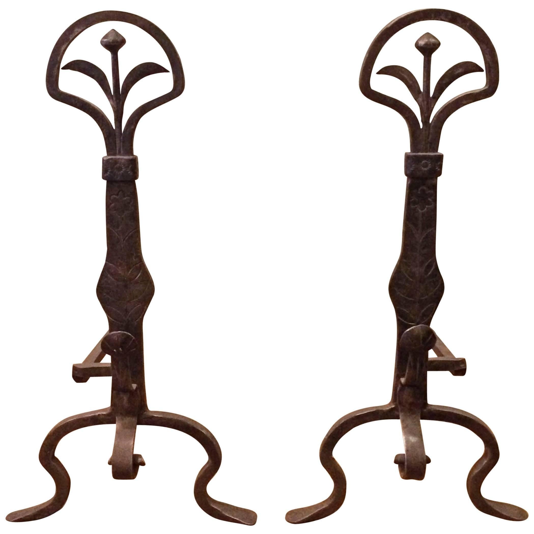 Pair of Wrought Iron Victorian Andirons