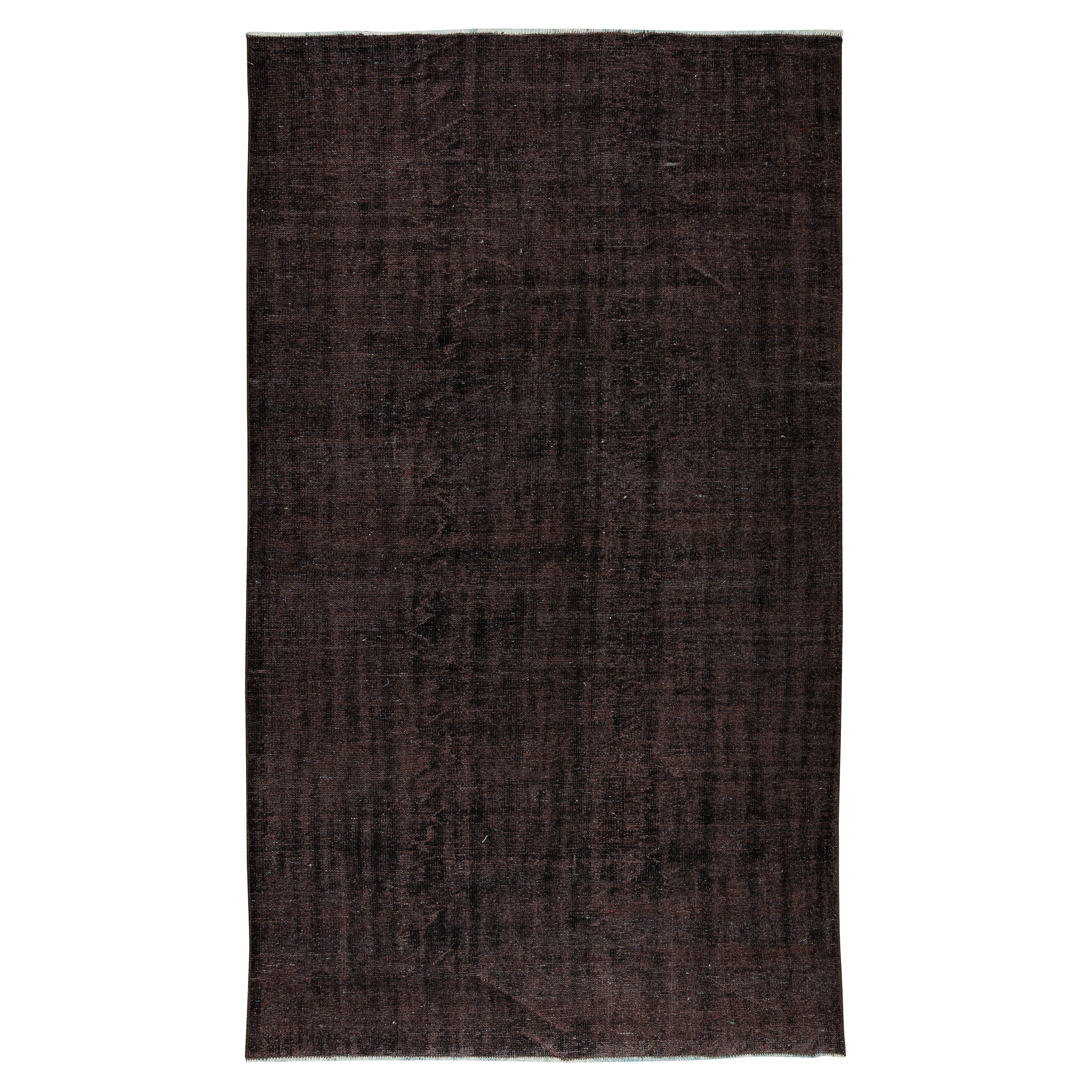 5.8x10 Ft Handmade Vintage Turkish Wool Rug in Solid Brown 4 Modern Interiors For Sale