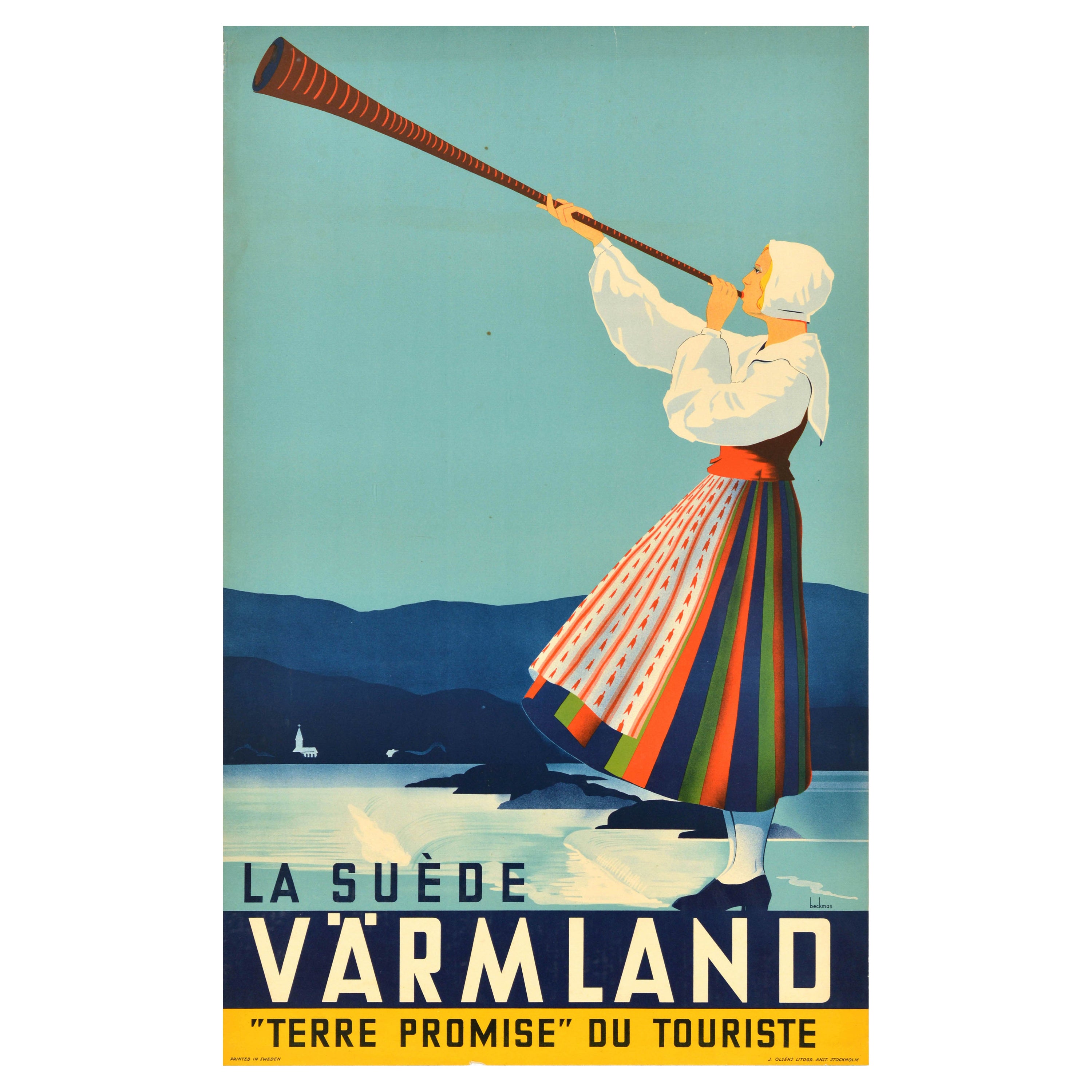 Original Vintage Travel Advertising Poster Varmland Promised Land Sweden Sverige