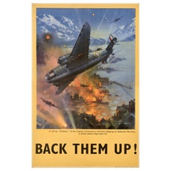 Original Vintage War Propaganda Poster Back Them WWII Up Hudsons Coastal Command