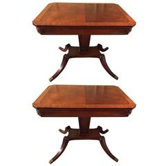 Vintage Lovely Matched Pair of Regency Banded Mahogany Side Tables