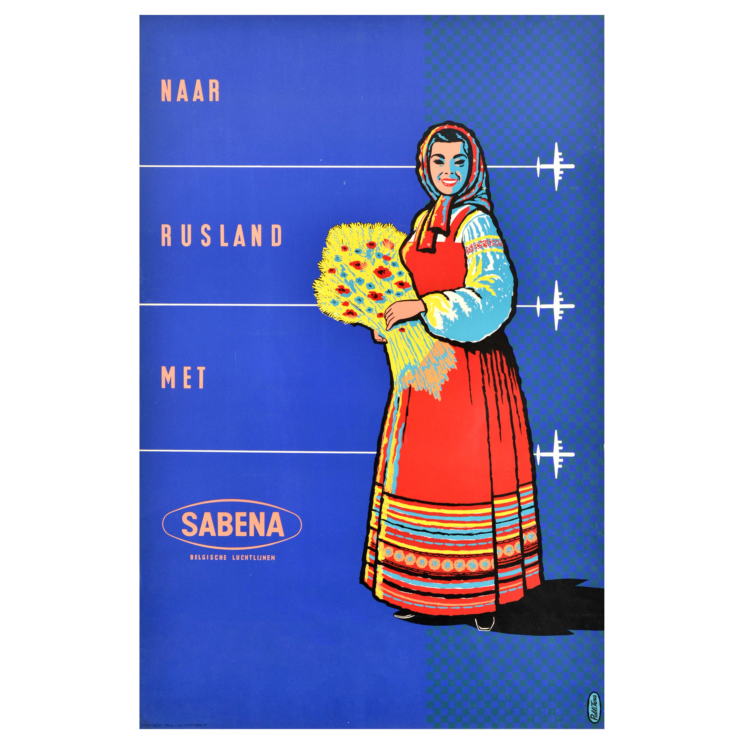 Original-Vintage-Reise-Werbeplakat Russland Sabena Airlines Belgien UdSSR im Angebot