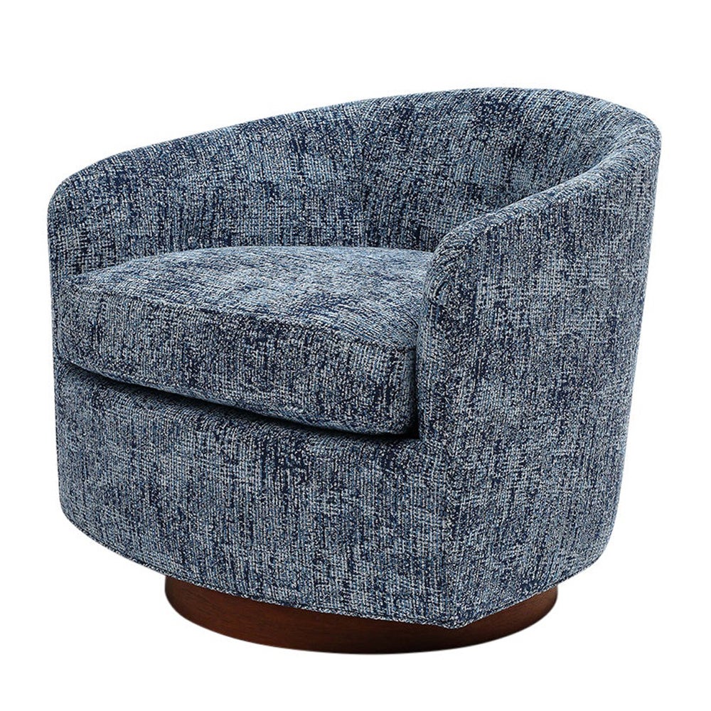 Fauteuil pivotant de Milo Baughman Thayer Coggin, tapisserie tissée bleue, signée en vente