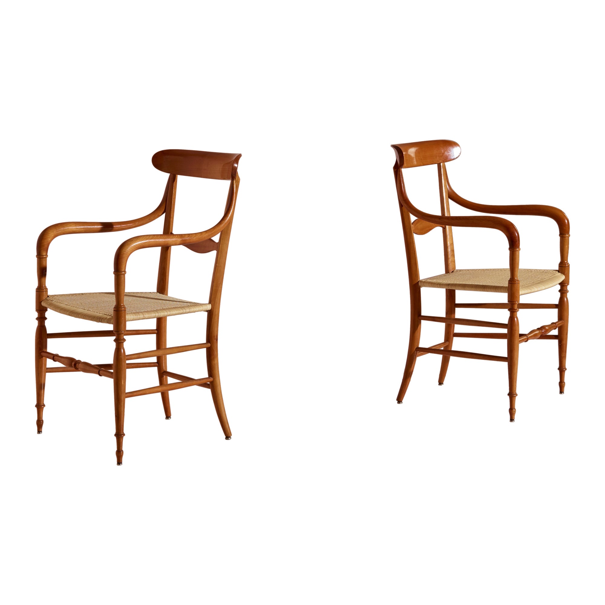 Fratelli Levaggi pair of cherrywood Campanino chairs, Chiavari, Italy, 1960s For Sale