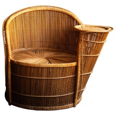 Rattan Armchair with integral side table, French c1960s