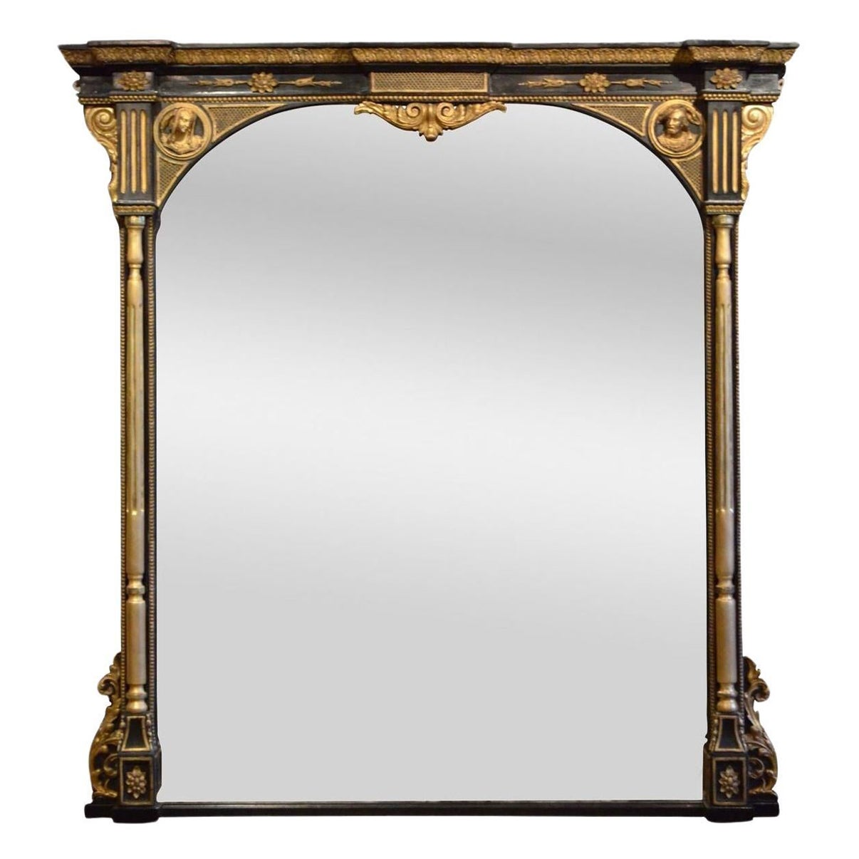 Extra Large English Victorian Overmantel Mirror H164cm For Sale
