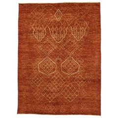 Contemporary Moroccan Style Burnt Orange Rug with Tribal Design