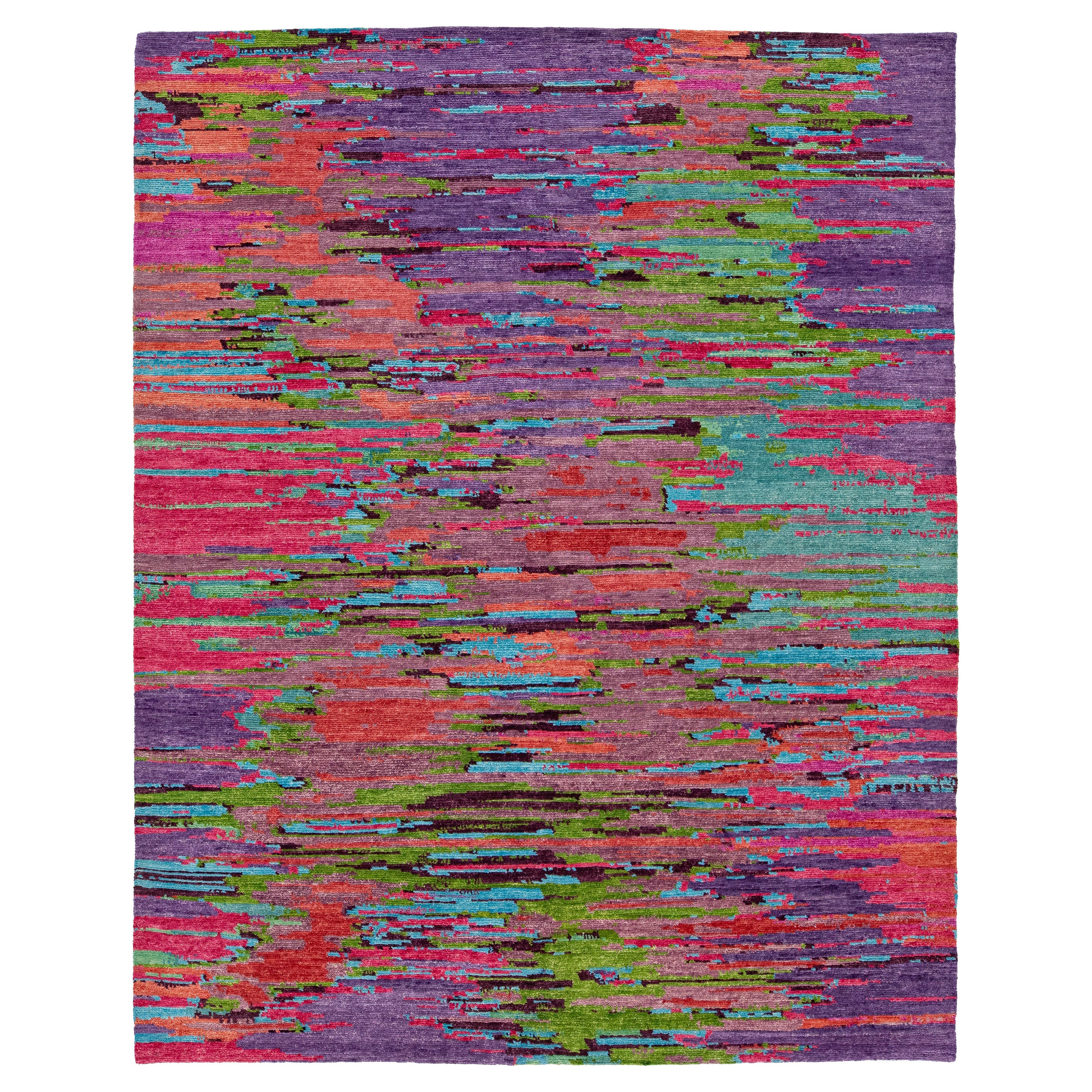 Abstract Modern Handmade Texture Wool Rug With Multicolor Field For Sale