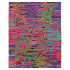 Tapis moderne abstrait texturé fait à la main avec champ multicolore