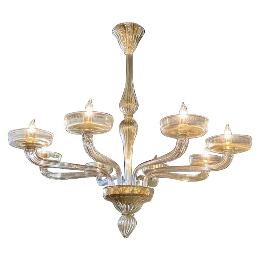 Murano Gold Glass 8-Arm Chandelier For Sale