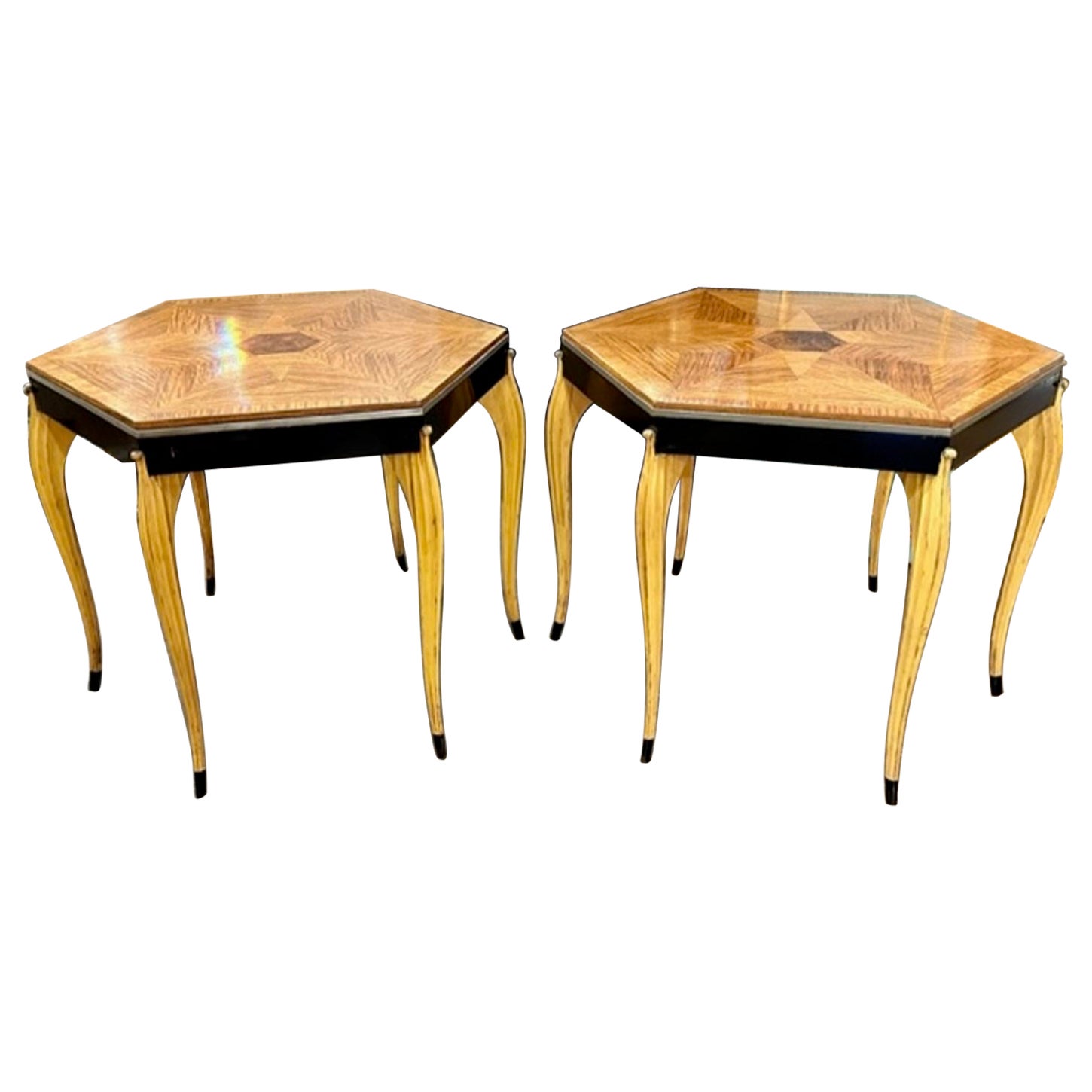 Pair of French Art Deco Oak Inlaid Side Tables For Sale