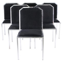 Ensemble de 6 chaises en chrome et tissu noir circa 1970