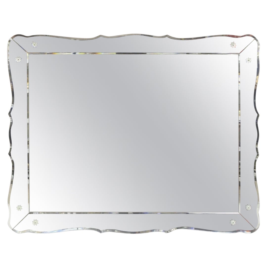 Large Vintage Venetian Style Scalloped Mirror Frame Rectangular Sofa Wall Mirror For Sale