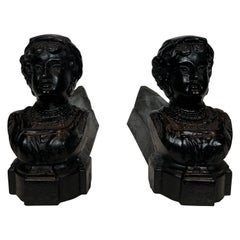 Vintage Pair of Cast Iron Andirons representing an Italian Woman