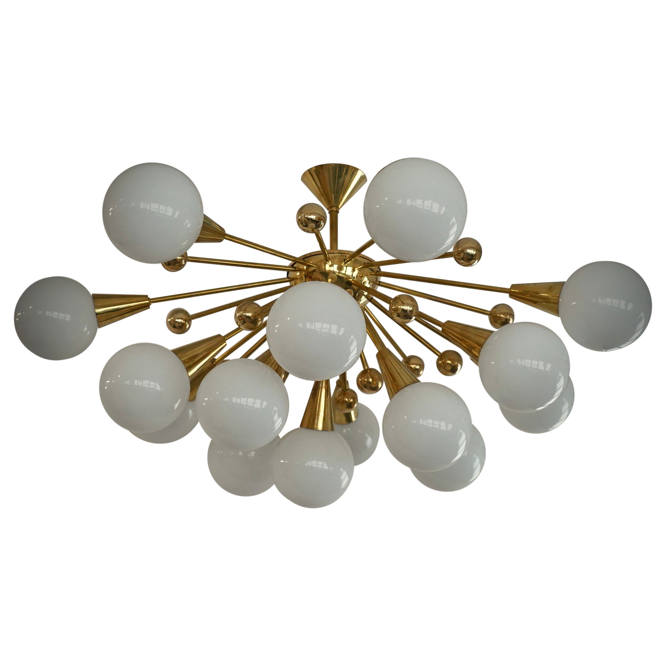 Murano White Art Glass and Brass Midcentury Chandelier and Pendant, 2000