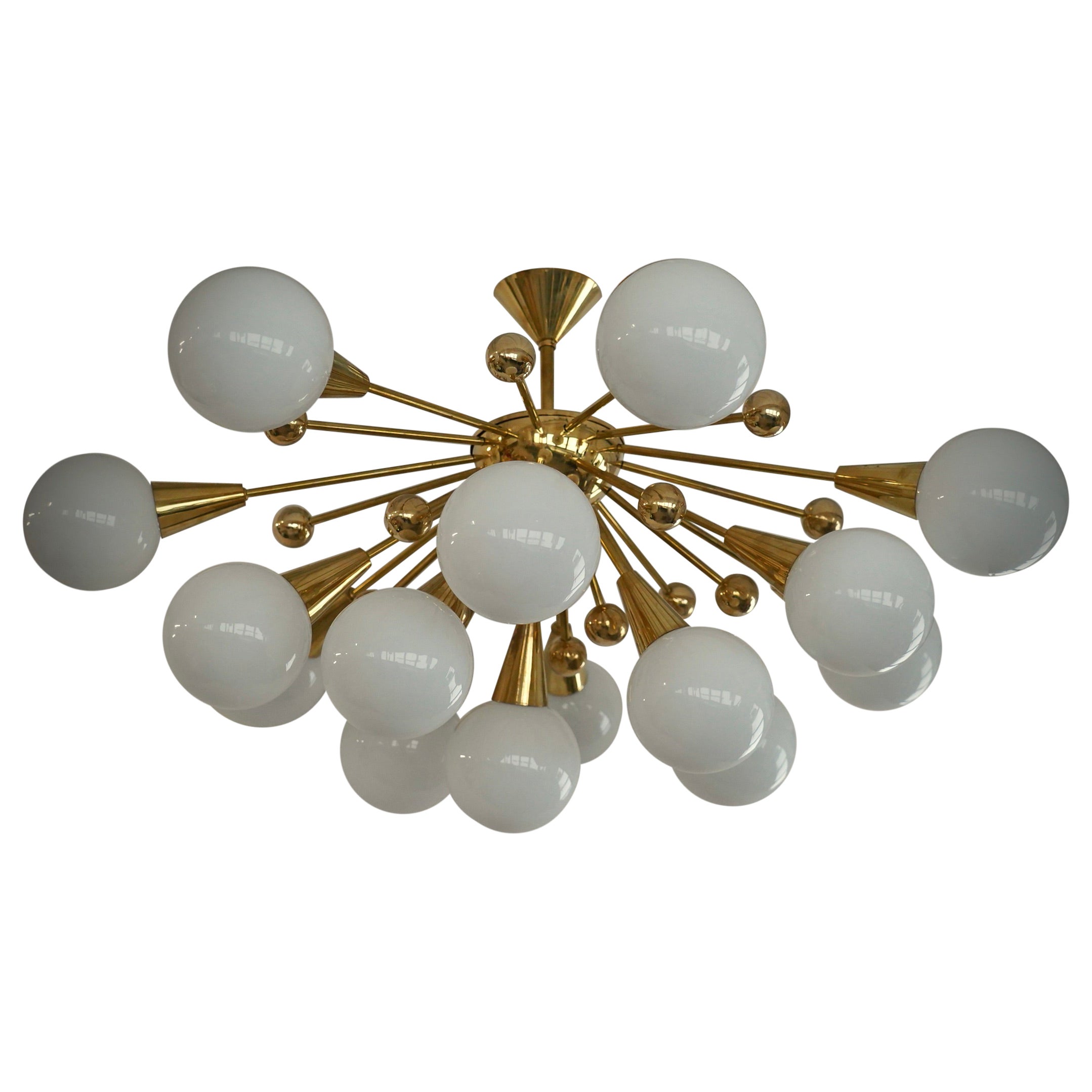 Murano Sputnik White Art Glass and Brass Midcentury Chandelier and Pendant, 2000 For Sale
