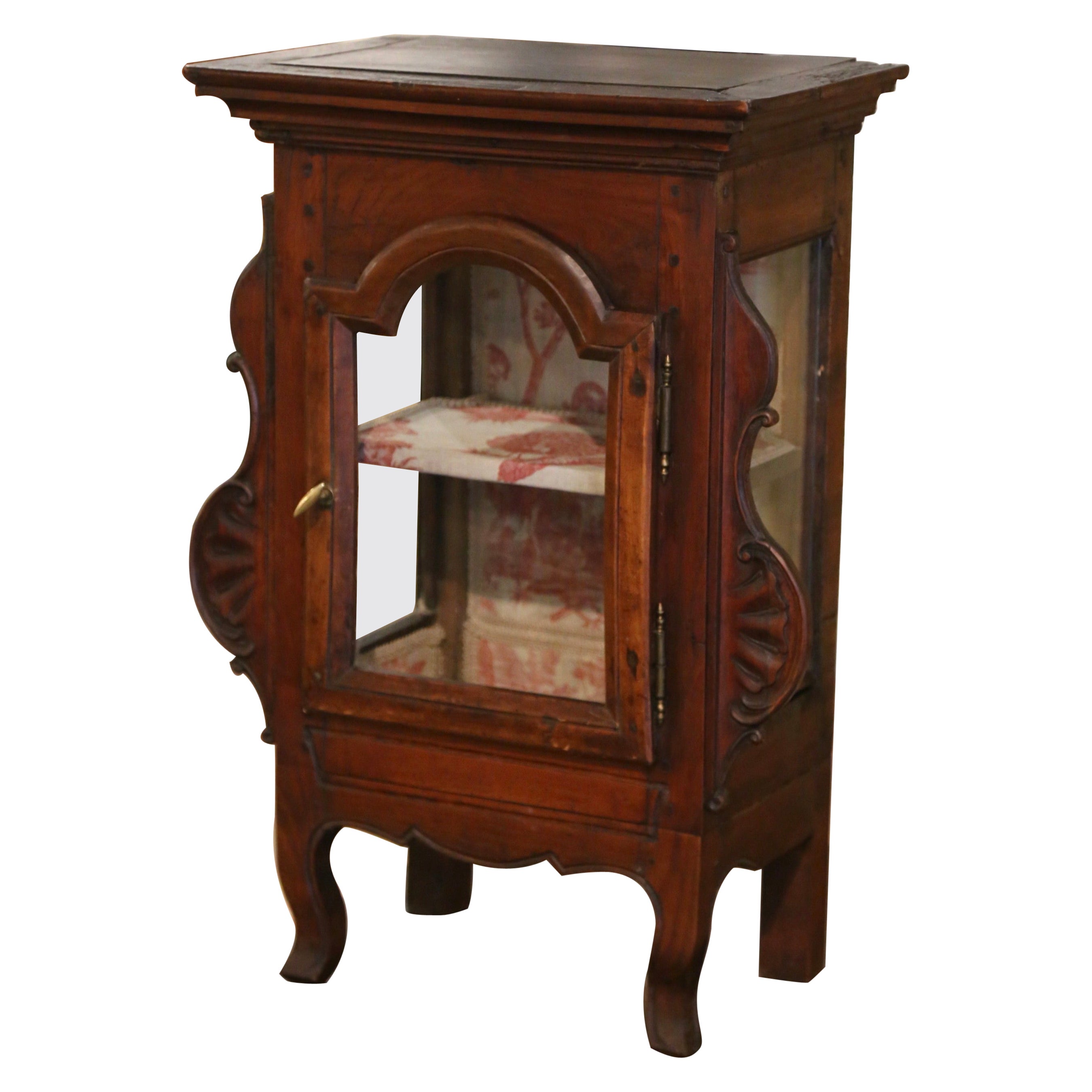 18th Century French Louis XV Carved Walnut and Glass Wall Vitrine Cabinet  For Sale