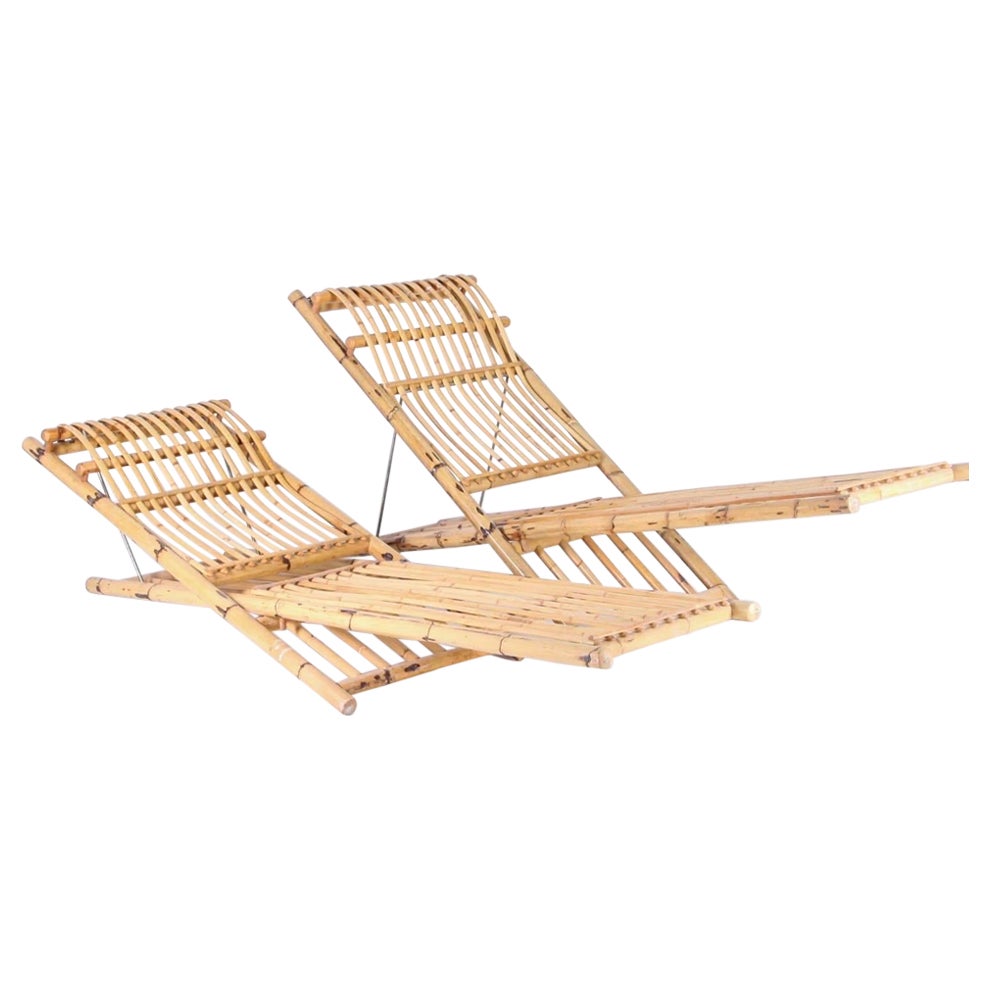 Pair of vintage bamboo loungers For Sale