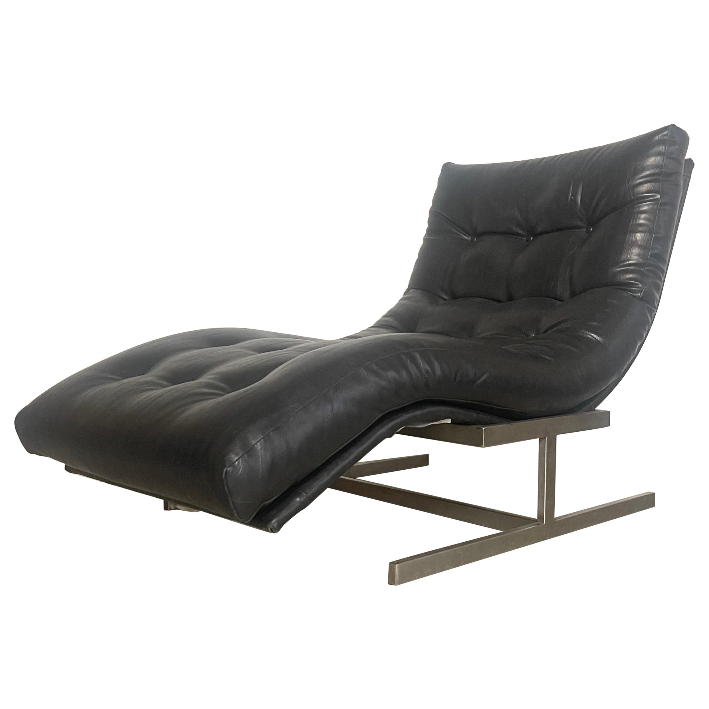 Milo Baughman Style Wave Chaise Lounge For Sale