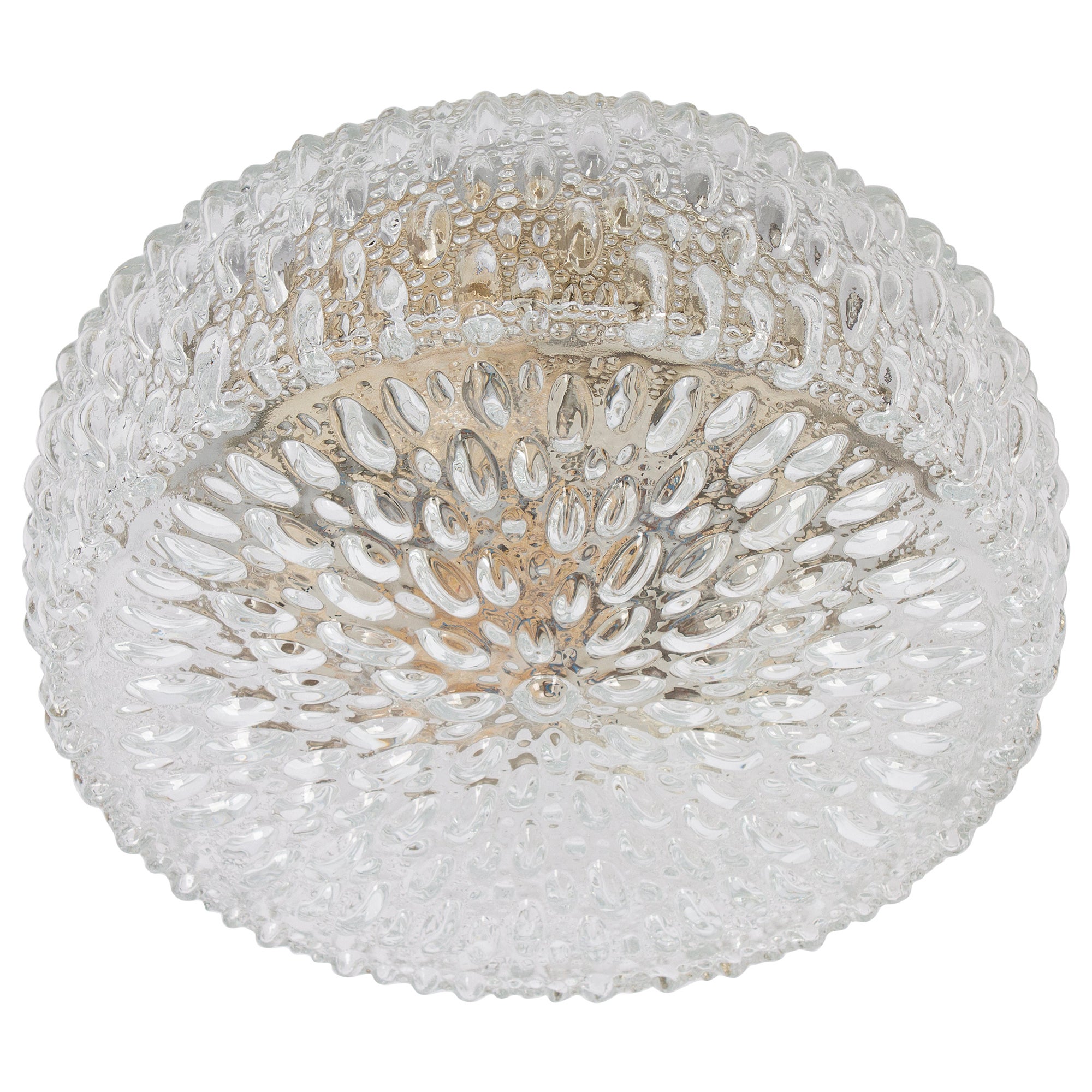 1 of 6 Large Round Textured Glass Flushmount by Limburg, Germany, 1970s For Sale