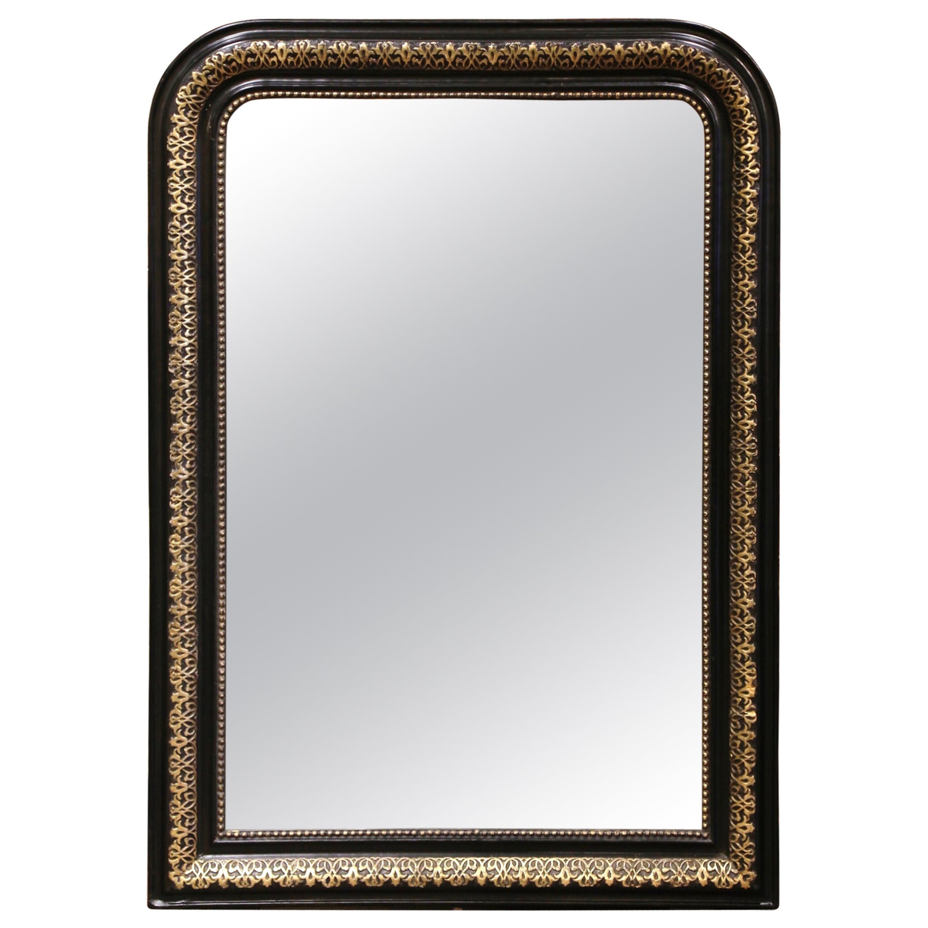 19th Century French Louis Philippe Two-Tone Gilt and Blackened Wall Mirror  For Sale