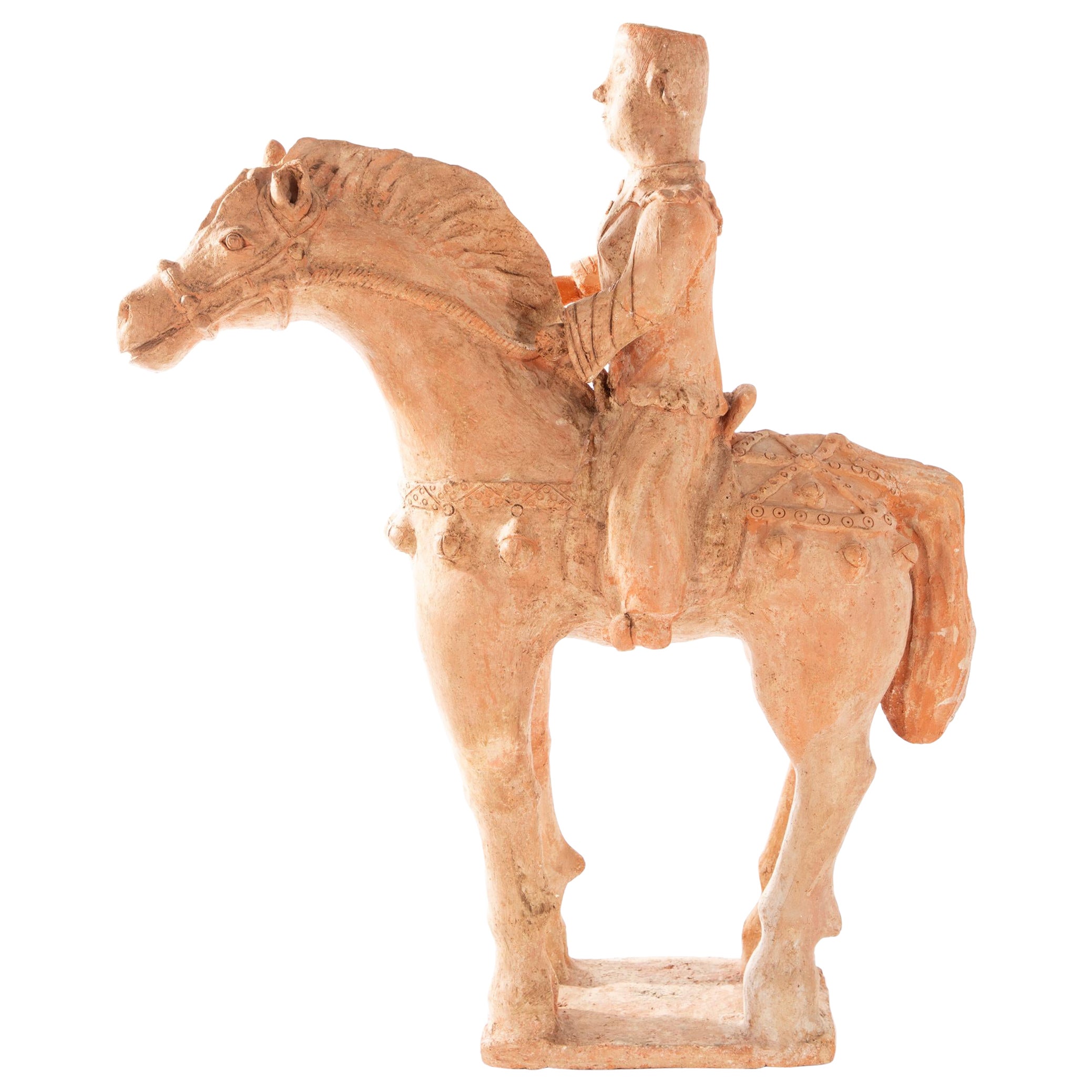 Antique Chinese Tang-Style Terra Cotta Horse and Rider 19th Century