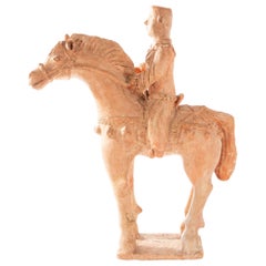 Cheval et cavalier anciens en terre cuite chinoise de style Tang, 19e siècle
