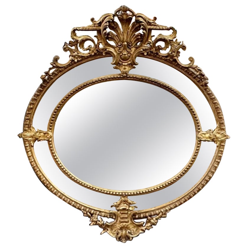 French Louis XVI Carved Oval Mirror For Sale
