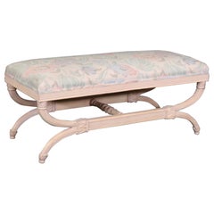 Retro White Painted Floral Upholstered French Regency Style Window Bench 
