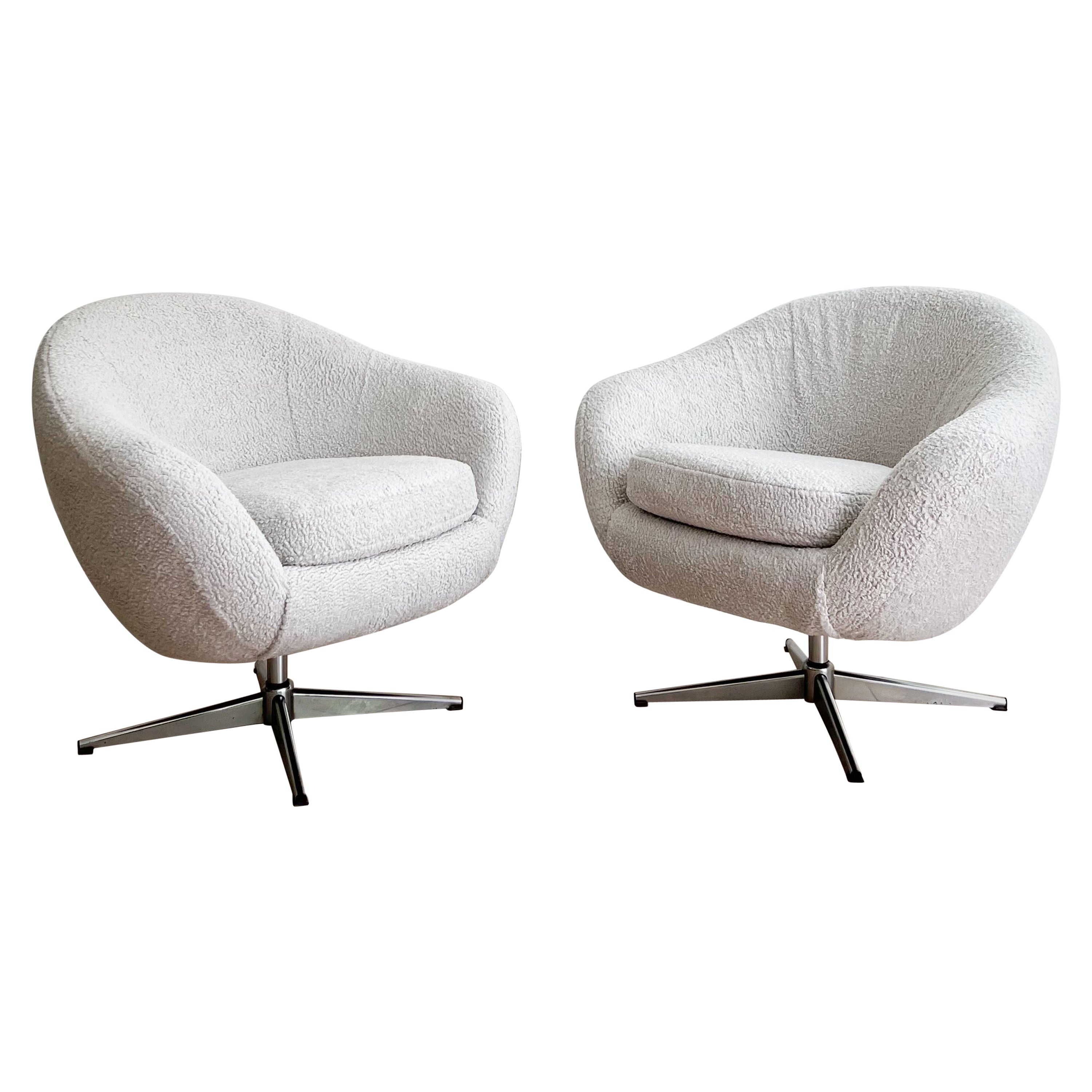 Pair of Swivel Pod Lounge Chairs w/ New Shearling Upholstery For Sale