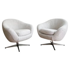 Pair of Swivel Pod Lounge Chairs w/ New Shearling Upholstery
