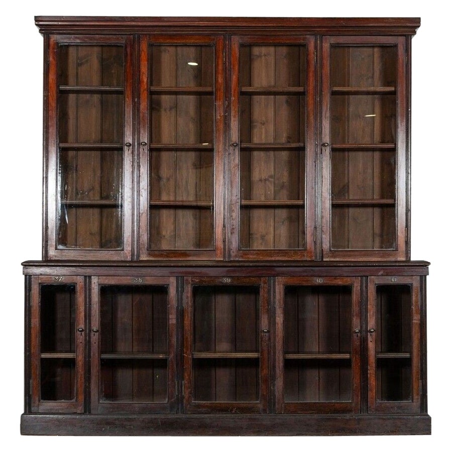 Large 19thC English Glazed Mahogany Bookcase For Sale