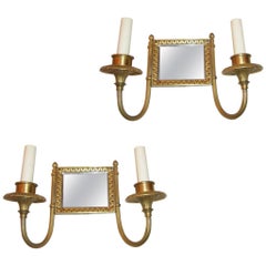 Square Gilt Metal Sconces with Mirror Back