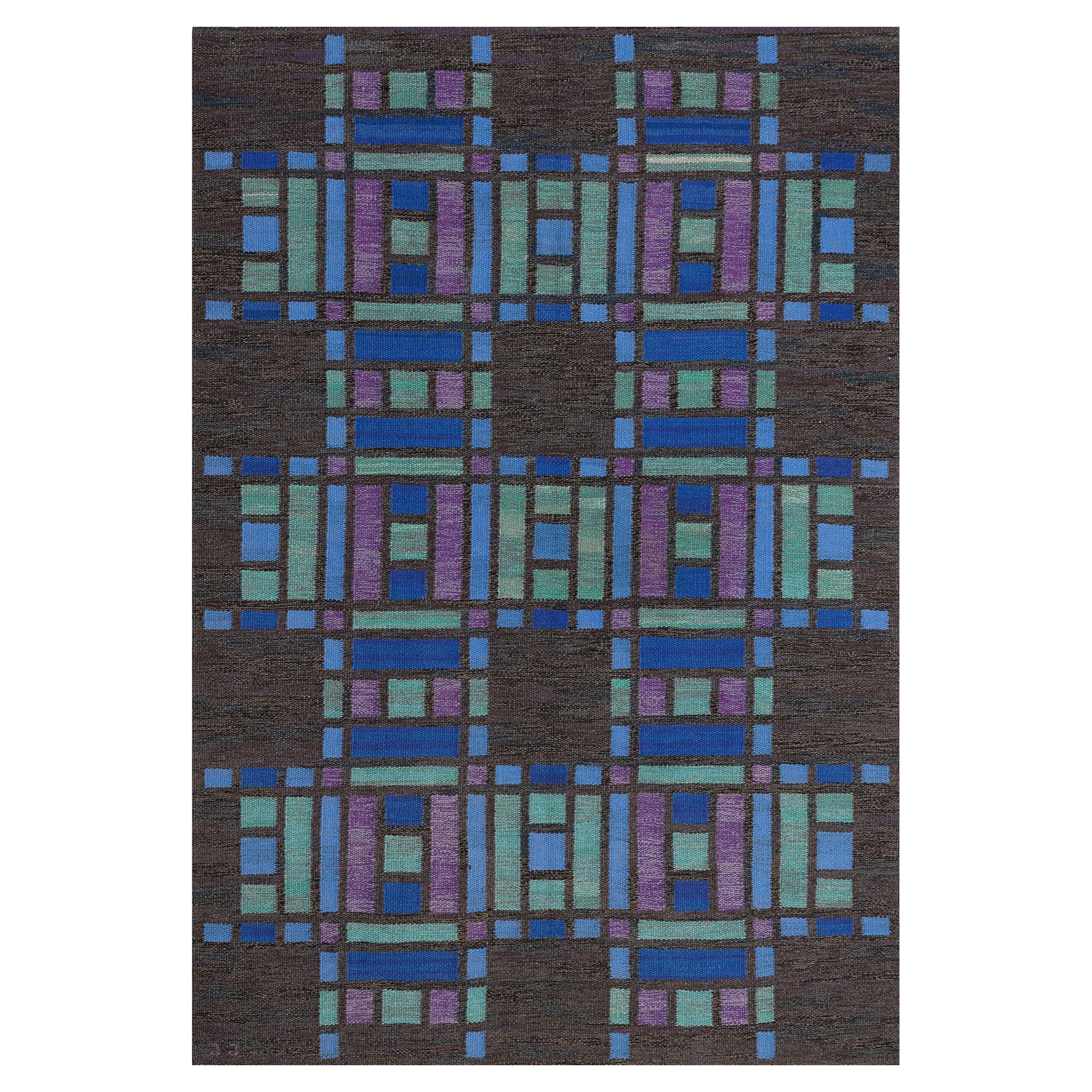 Mid-century Swedish Flatweave Rug Signed by Judith Johansson For Sale