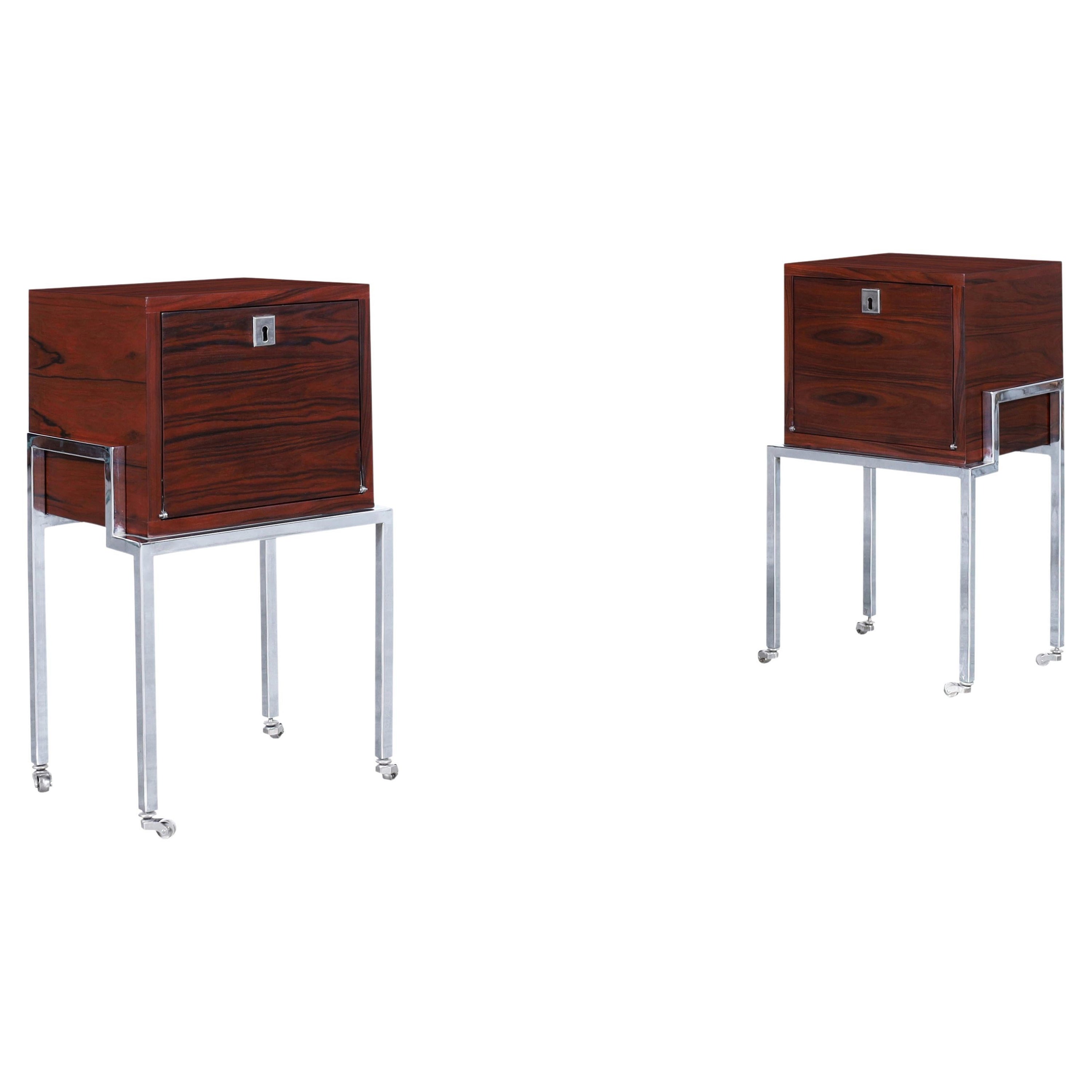 Colombian Rosewood and Chrome End Tables or Nightstands For Sale