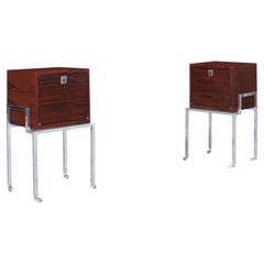 Vintage Colombian Rosewood and Chrome End Tables or Nightstands